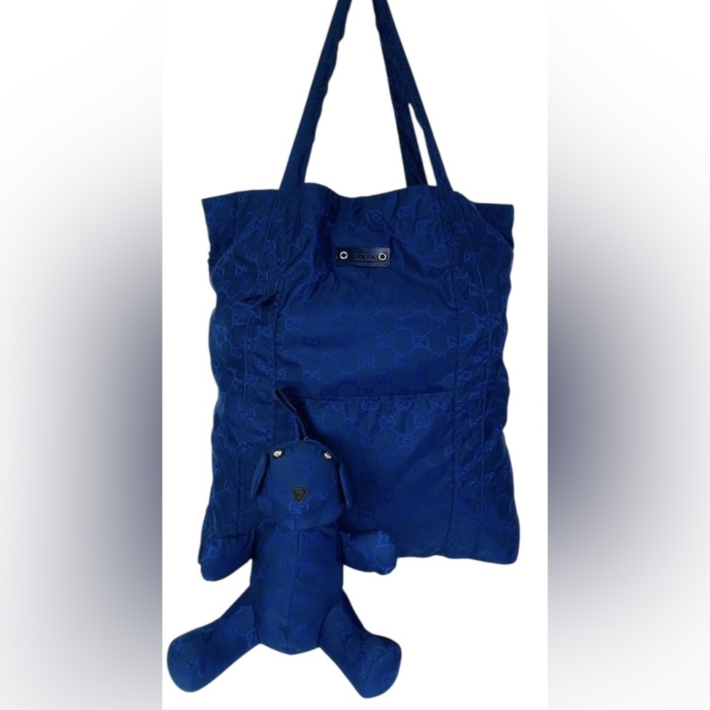 Gucci nylon blue Tote Bag with Matching Bear - it folds into bear! Best travel